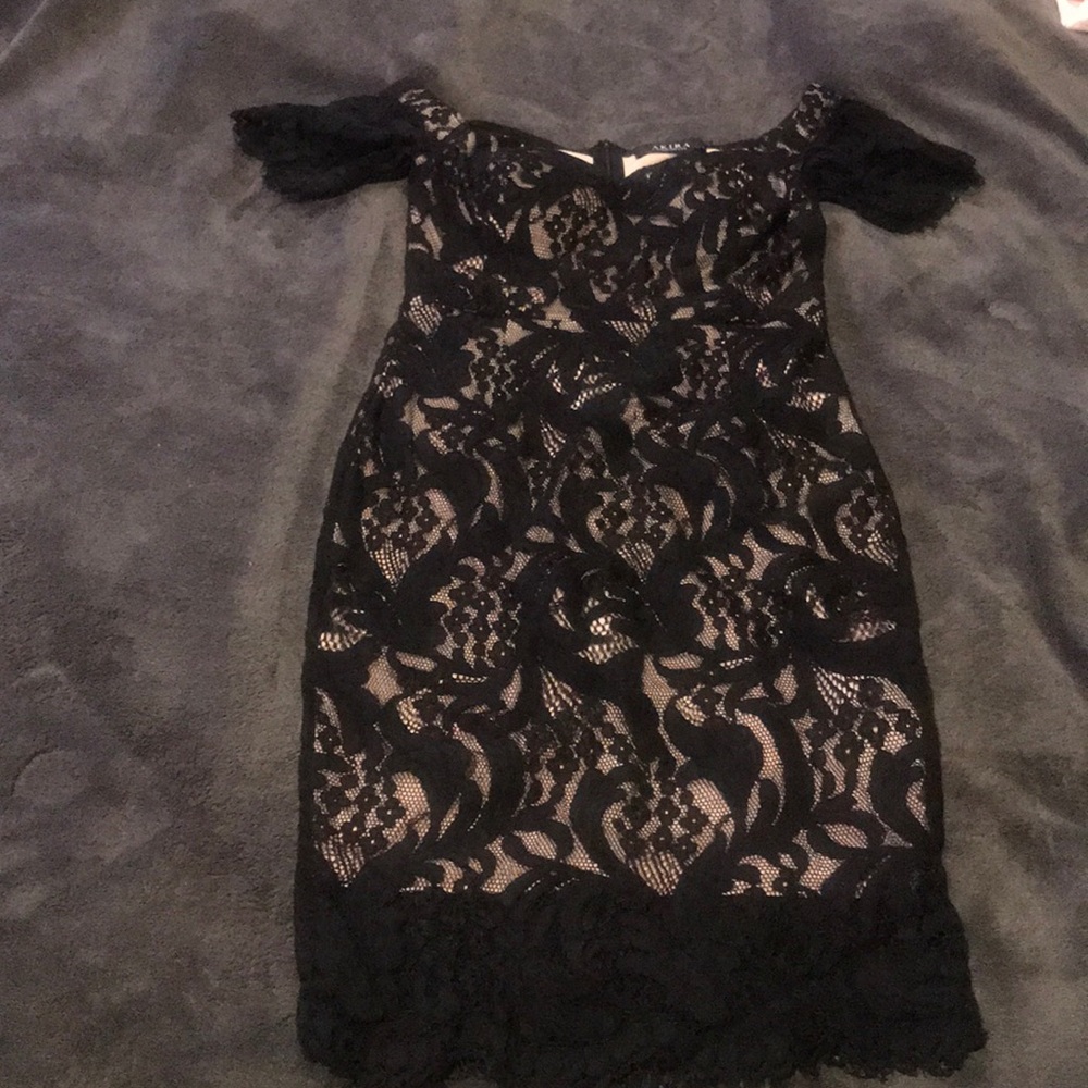 Dress black and cream embroidered mini dress